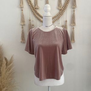Madewell velvet top mauve dusty rose slightly cropped blouse tee shirt small